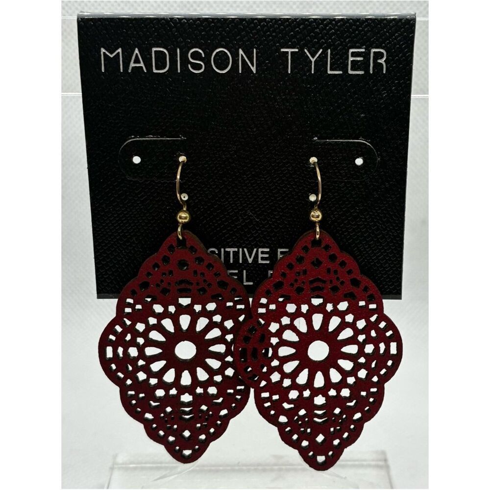 3For$20 Madison Maroon Filigree Drop Earrings